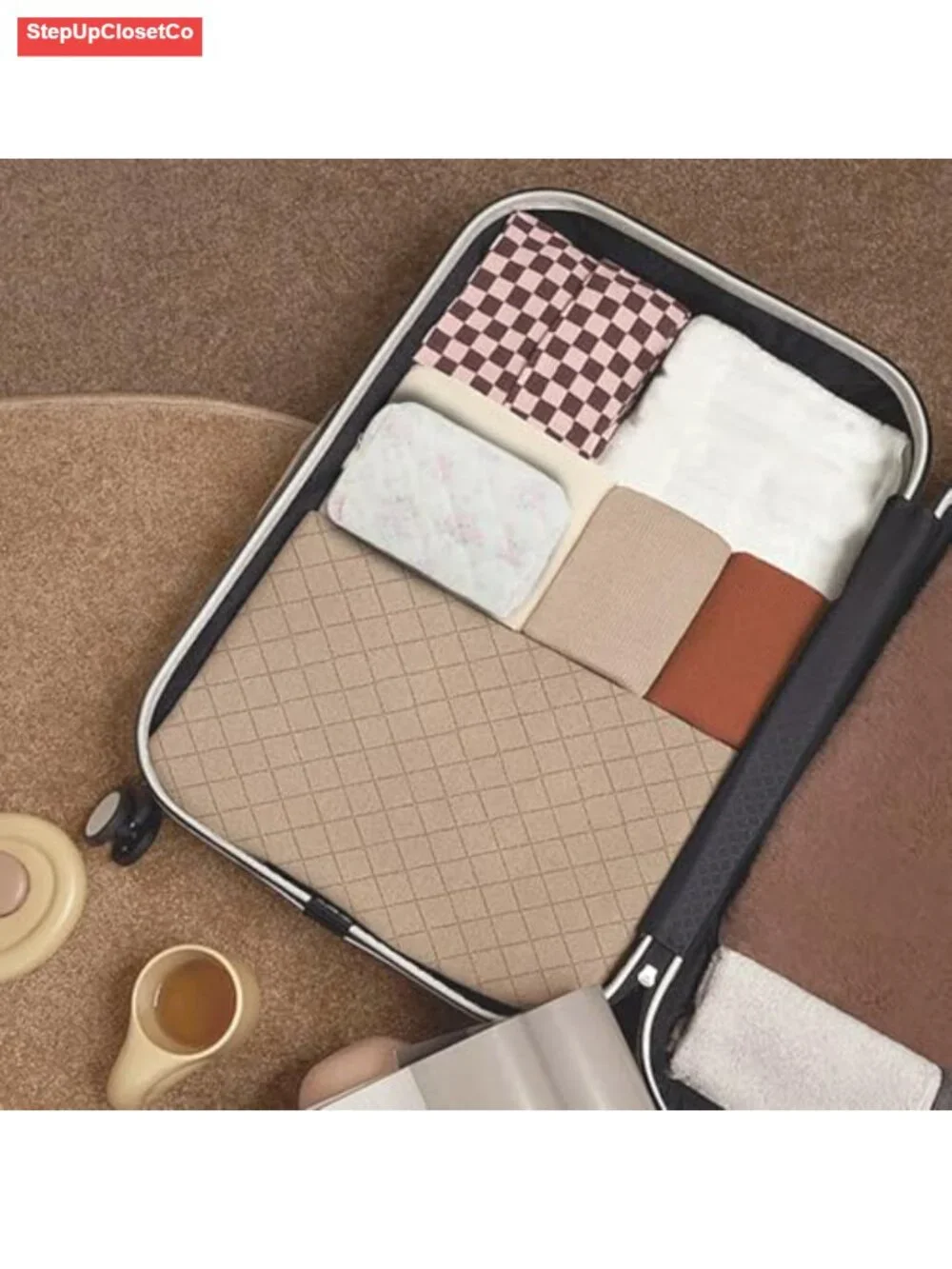 Quilted Cotton Makeup Bag Puffy Coquette Pouch Travel Toiletry Organizer